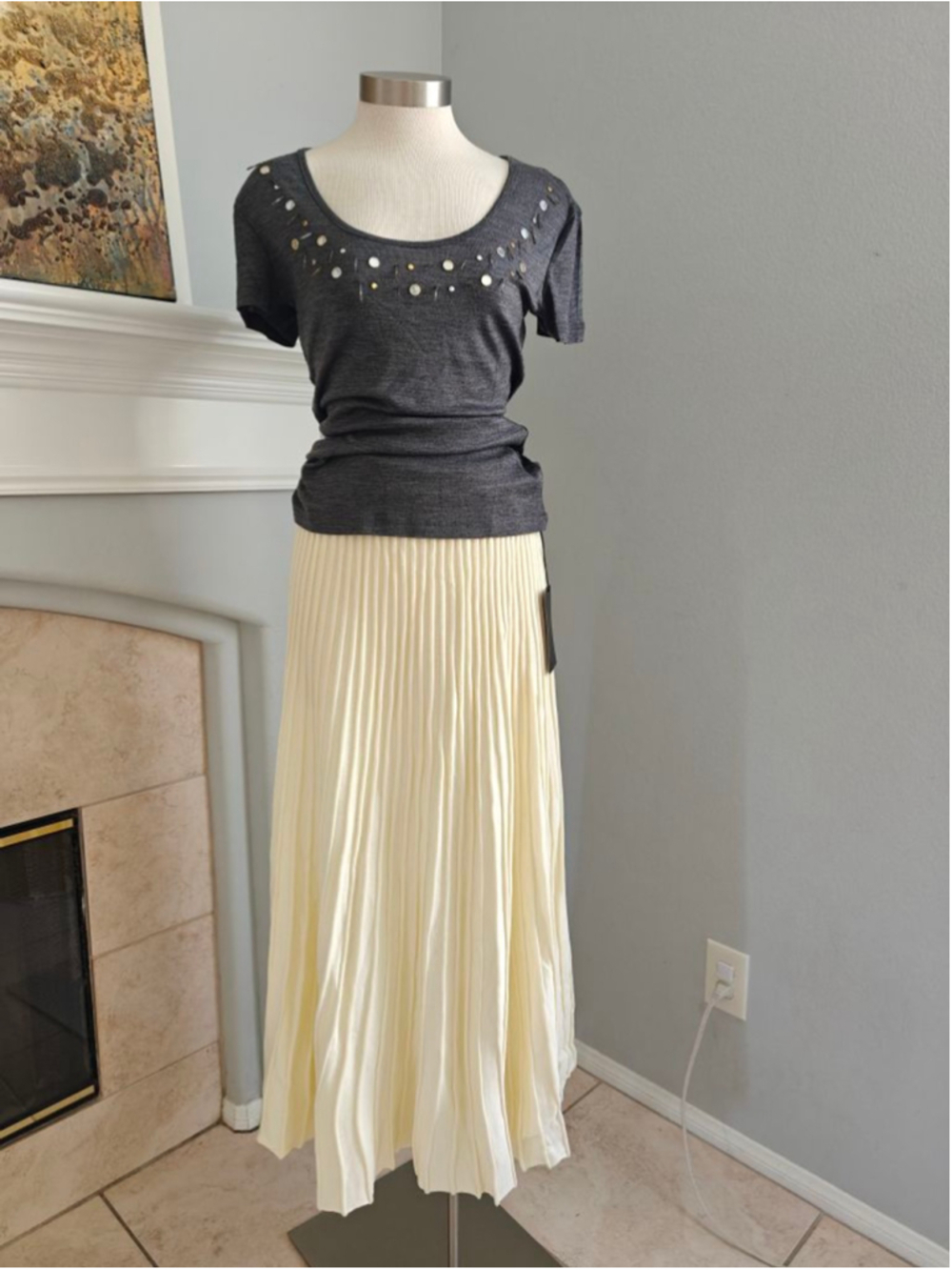 NWT Wool Blend Embellished Scoop Neck Knit Top Size S
